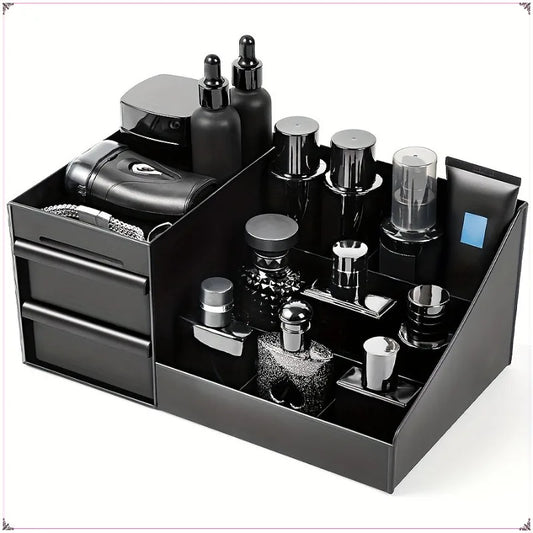 Men's Perfume & Cologne Organizer with Drawers - Countertop Cosmetic Storage Box Suitable for Skincare, Toiletries